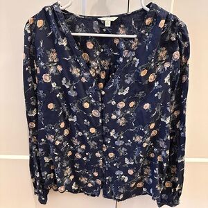 Lucky Brand Navy Floral Blouse Medium Women’s